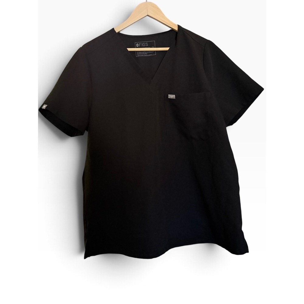 FIGS Catarina Women's XL Scrub Top Black V-Neck 1-Pocket FIONx Uniform FW1000